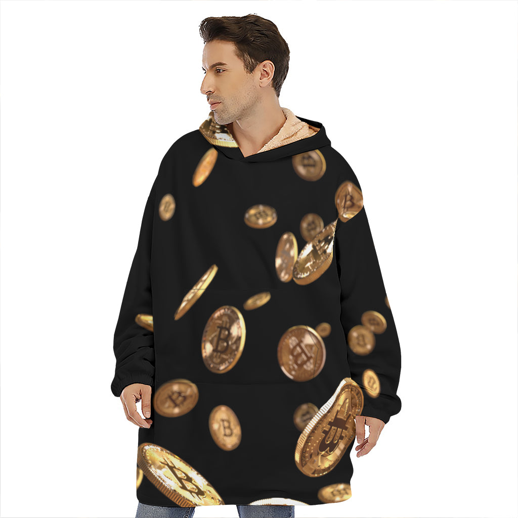 Falling Bitcoin Print Hoodie Blanket