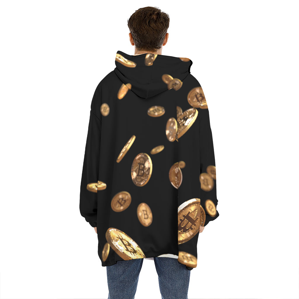 Falling Bitcoin Print Hoodie Blanket