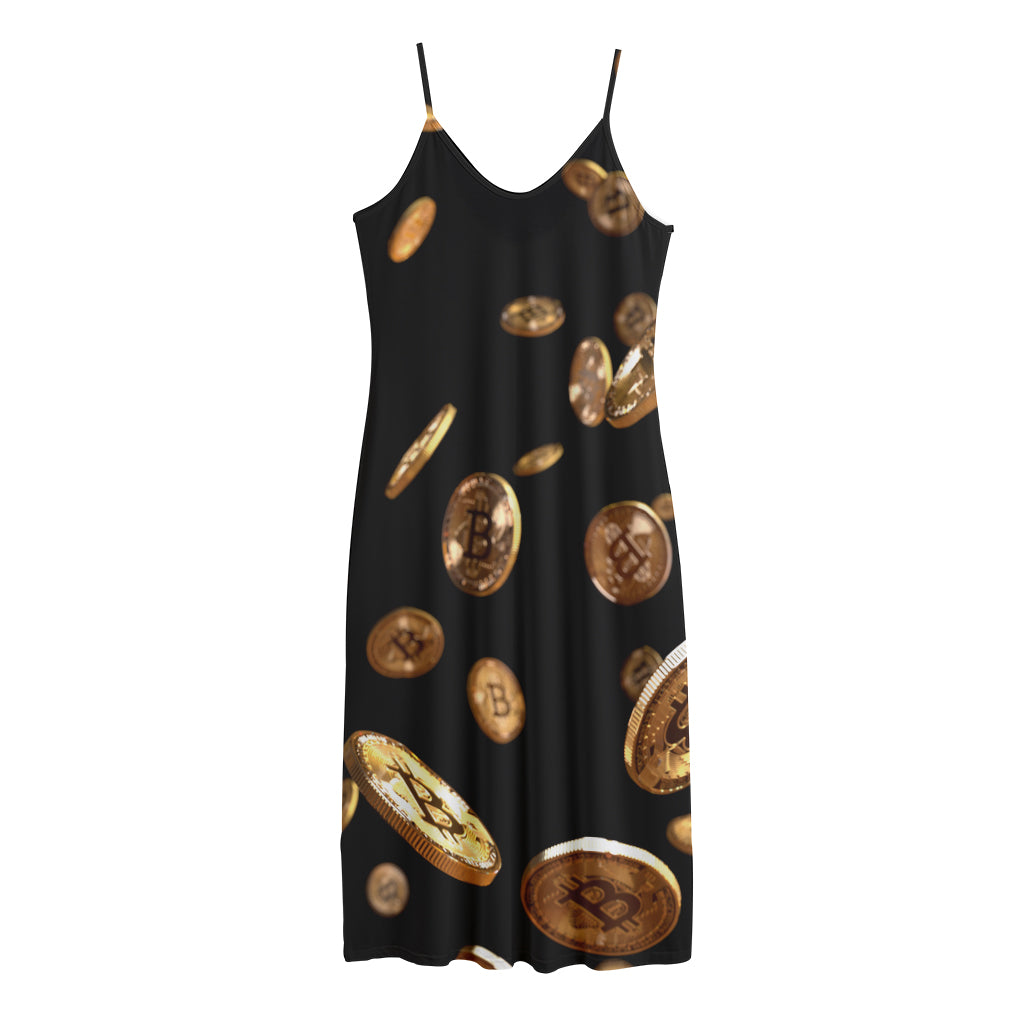 Falling Bitcoin Print Jersey Midi Cami Dress