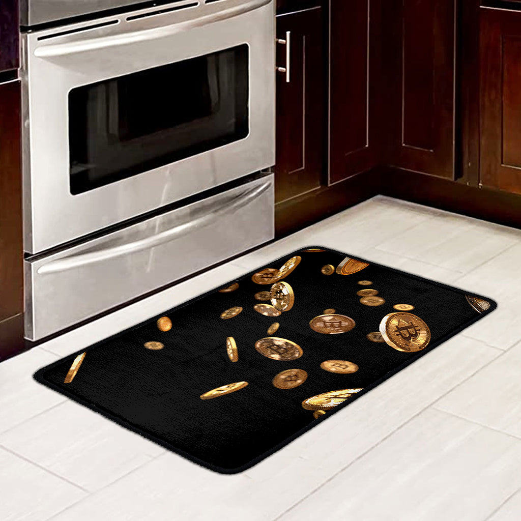 Falling Bitcoin Print Kitchen Mat