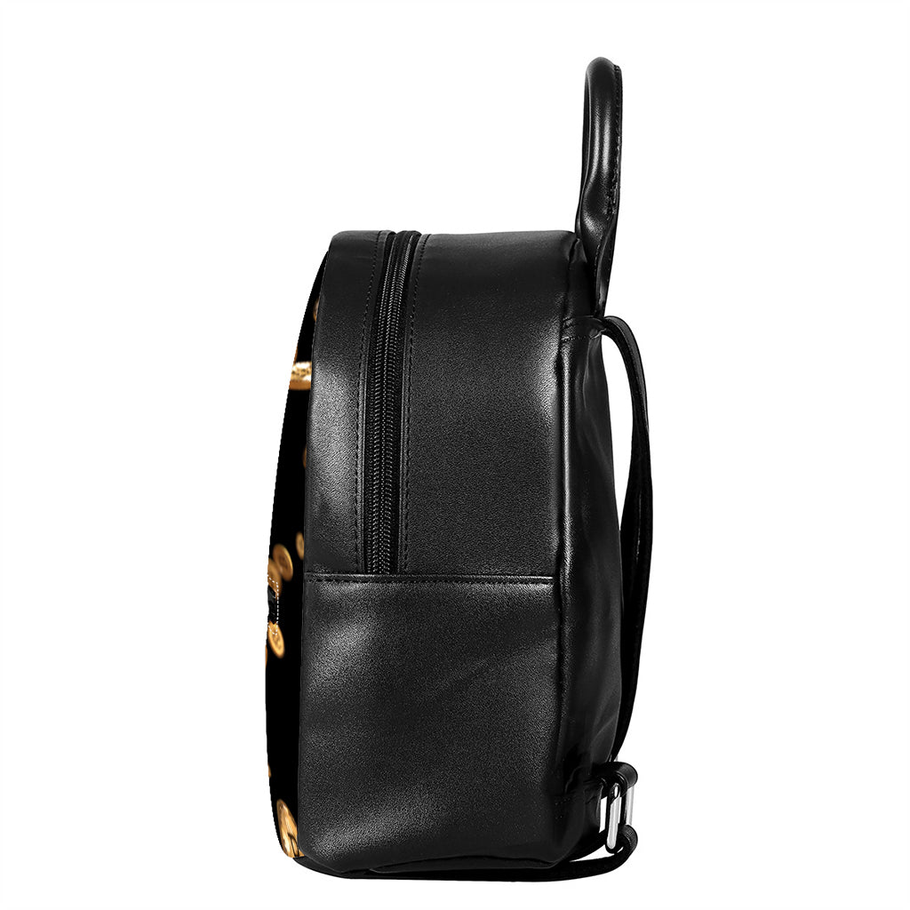 Falling Bitcoin Print Leather Backpack