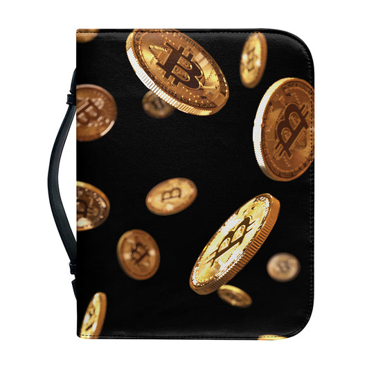 Falling Bitcoin Print Leather Bible Cover