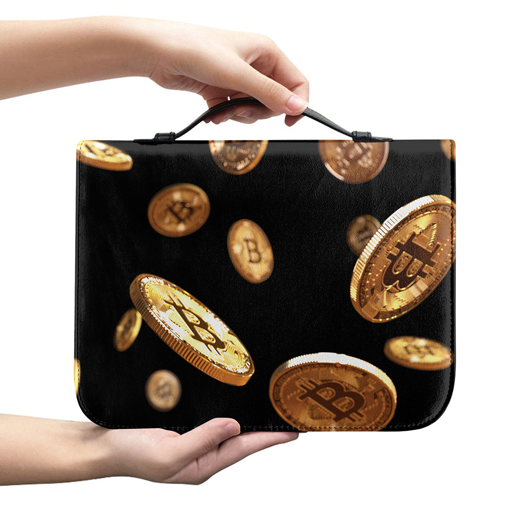 Falling Bitcoin Print Leather Bible Cover