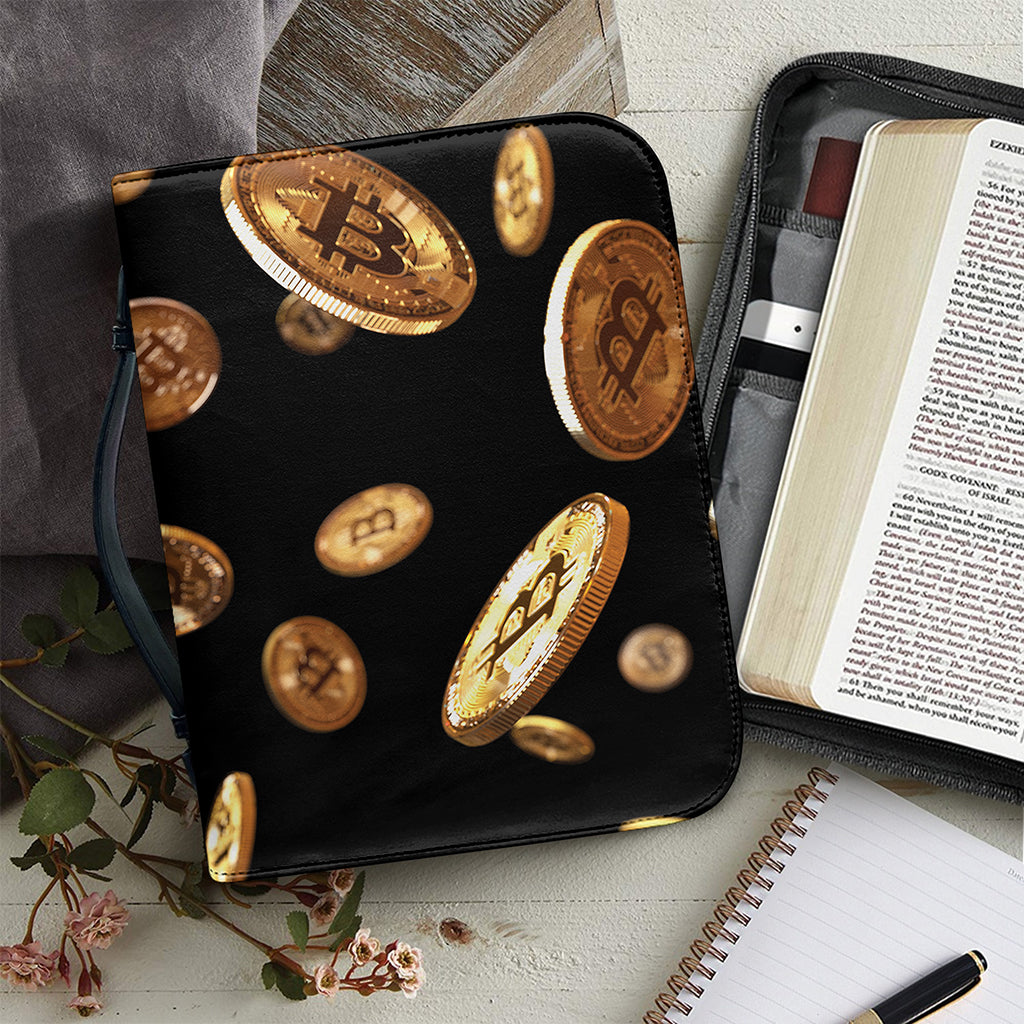 Falling Bitcoin Print Leather Bible Cover