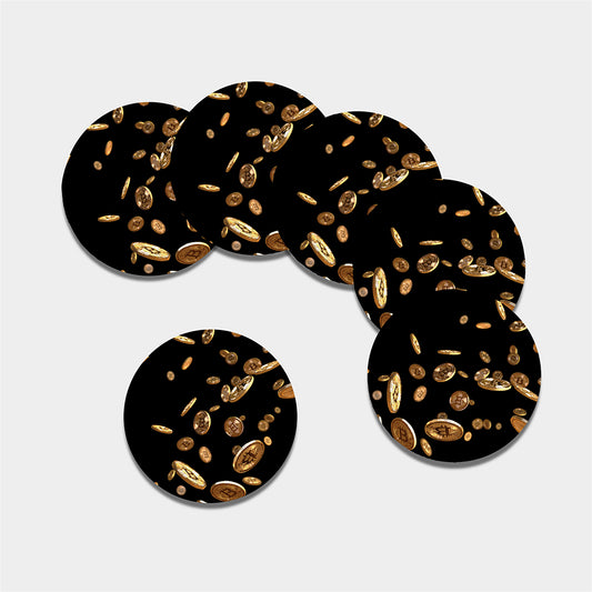 Falling Bitcoin Print Leather Coaster Set