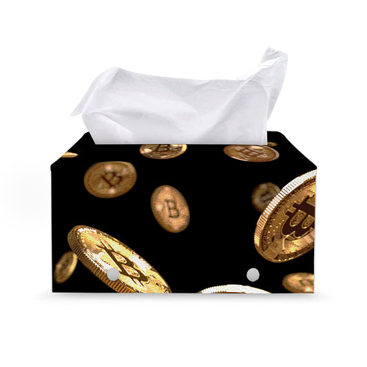 Falling Bitcoin Print Leather Tissue Box Cover