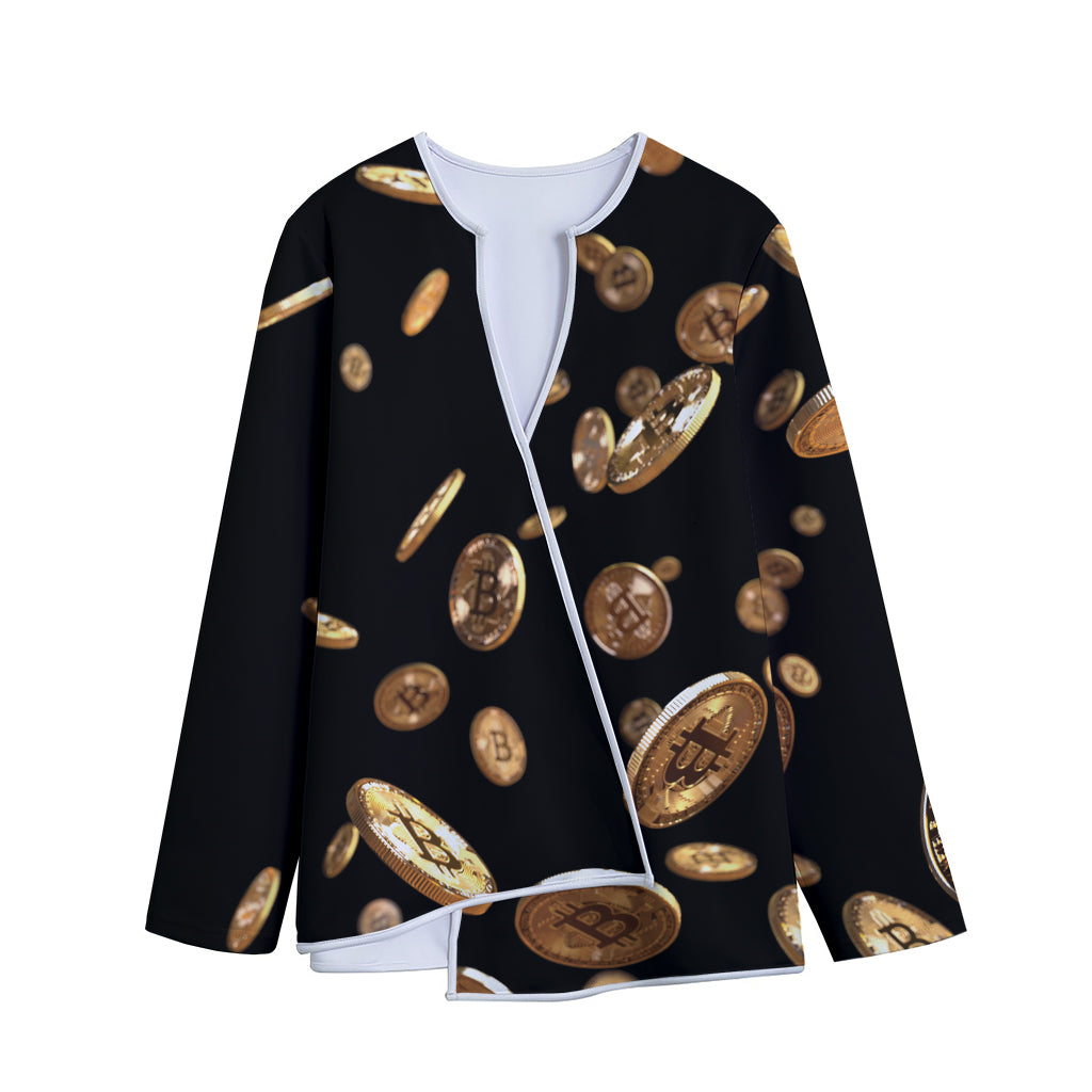 Falling Bitcoin Print Long Sleeve Short Coat