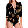 Falling Bitcoin Print Long Sleeve Swimsuit