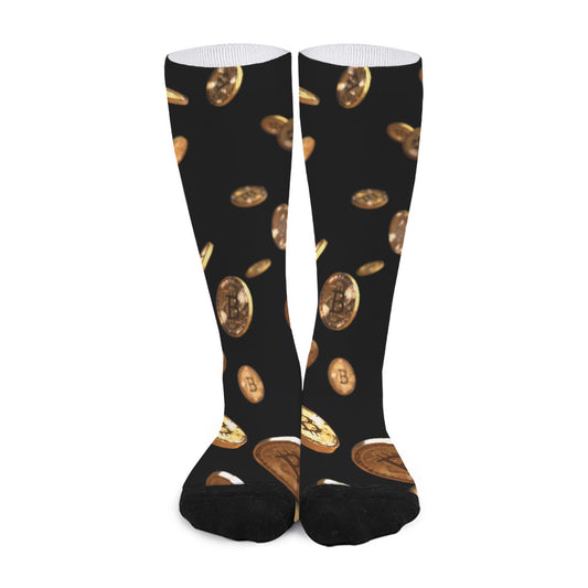 Falling Bitcoin Print Long Socks