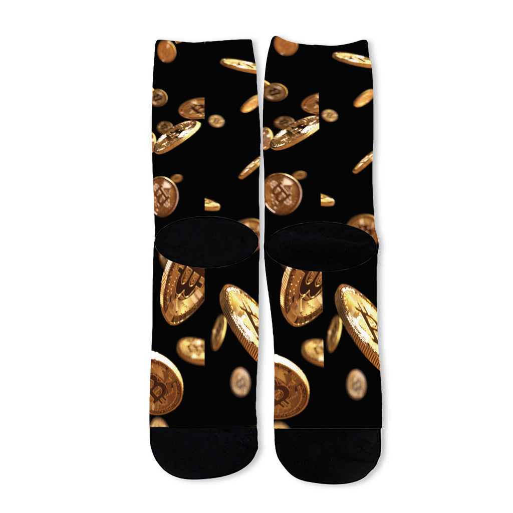 Falling Bitcoin Print Long Socks