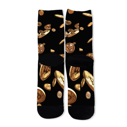 Falling Bitcoin Print Long Socks