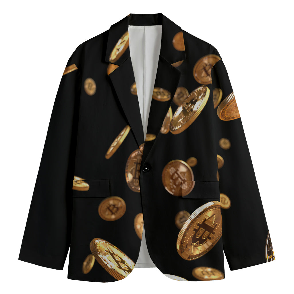 Falling Bitcoin Print Men's Cotton Blazer