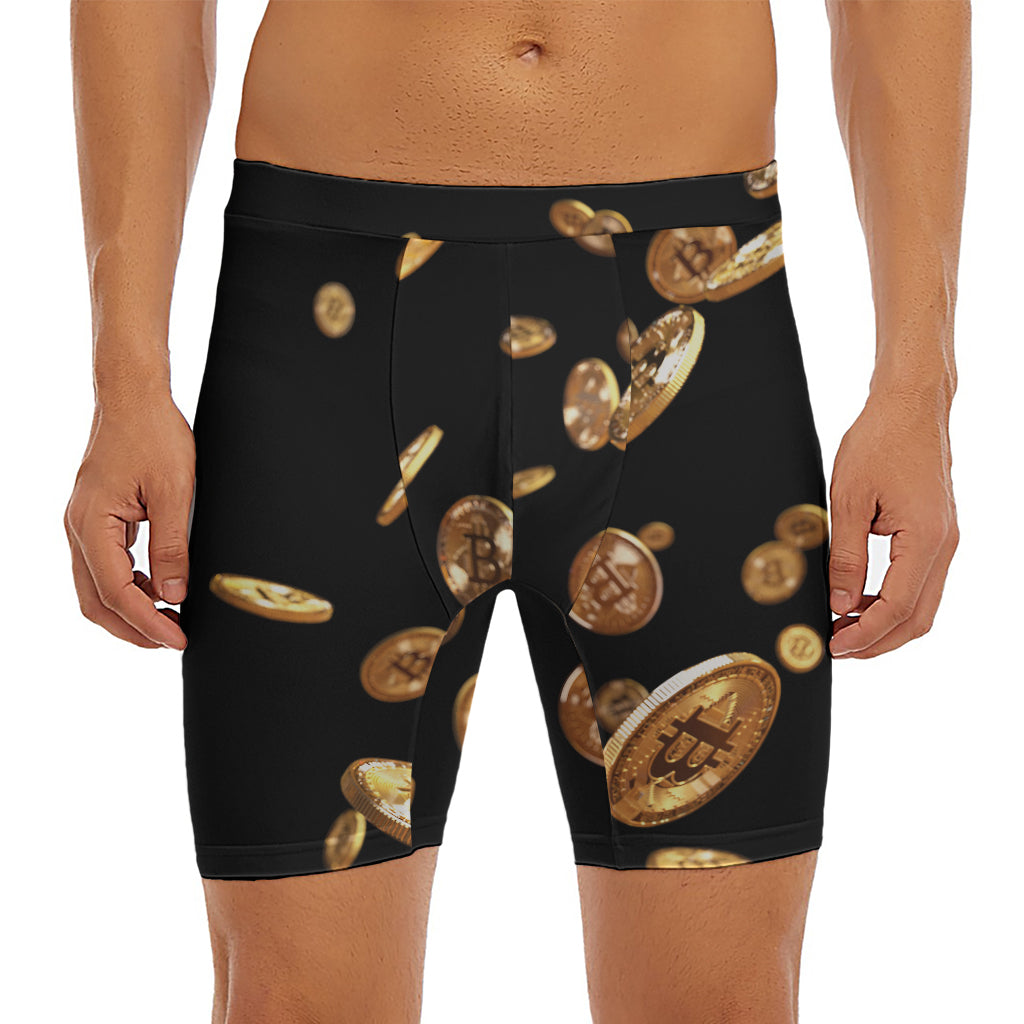 Falling Bitcoin Print Men's Long Boxer Briefs