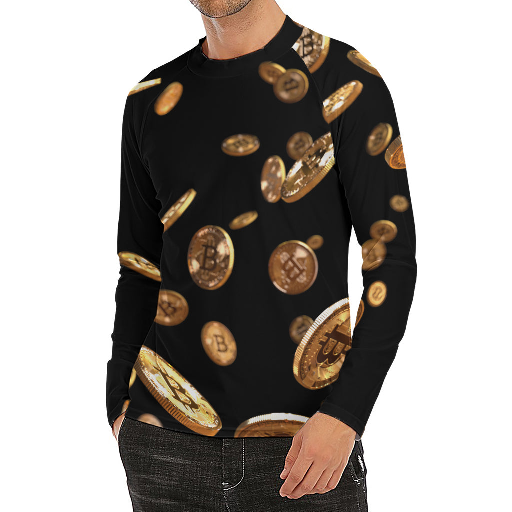 Falling Bitcoin Print Men's Long Sleeve Rash Guard