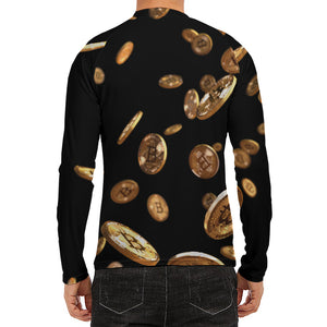 Falling Bitcoin Print Men's Long Sleeve Rash Guard