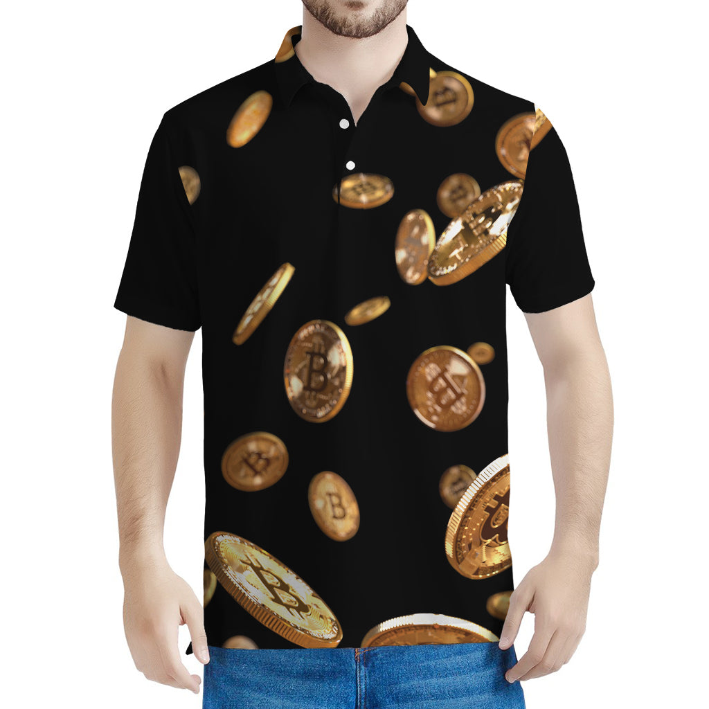 Falling Bitcoin Print Men's Polo Shirt