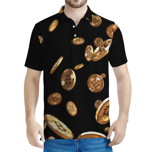 Falling Bitcoin Print Men's Polo Shirt