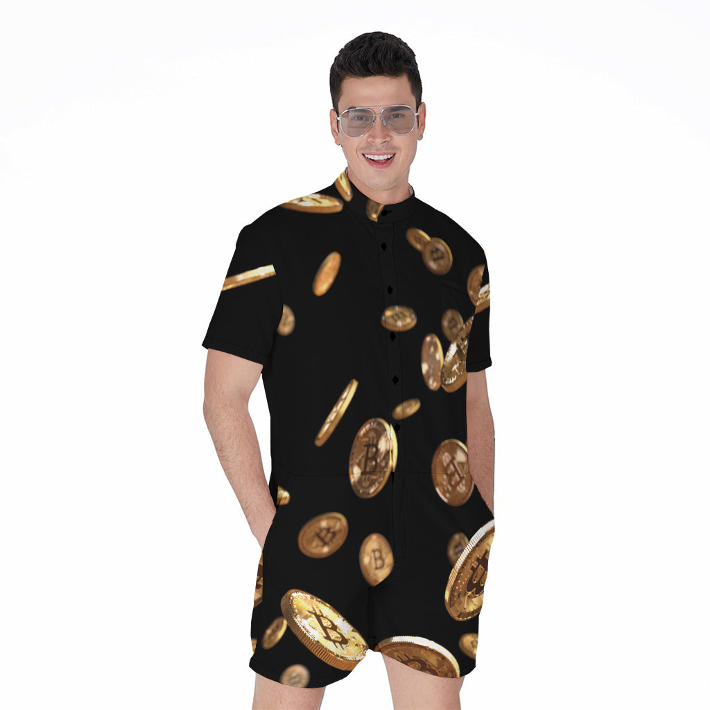 Falling Bitcoin Print Men's Rompers