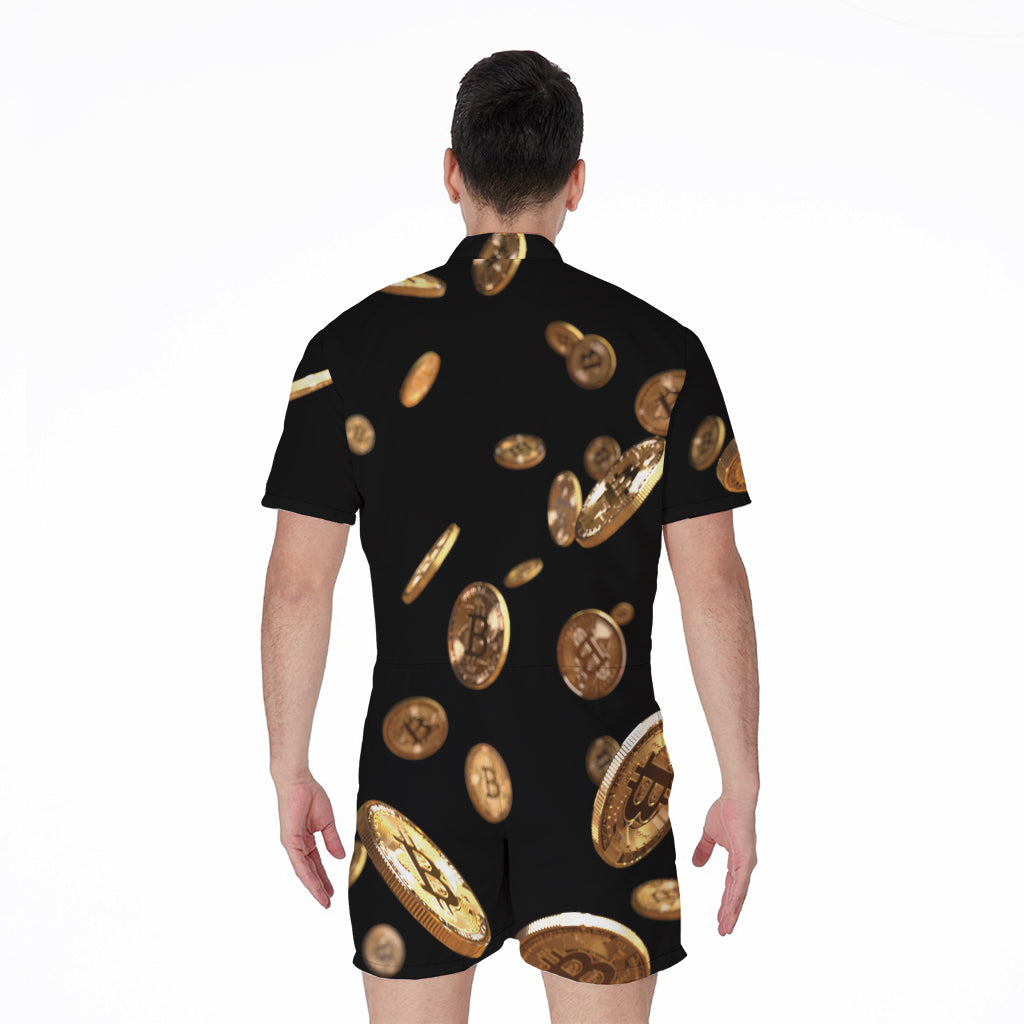 Falling Bitcoin Print Men's Rompers