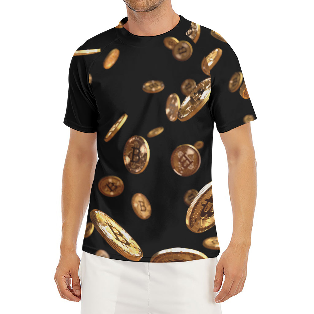 Falling Bitcoin Print Men's Short Sleeve Rash Guard