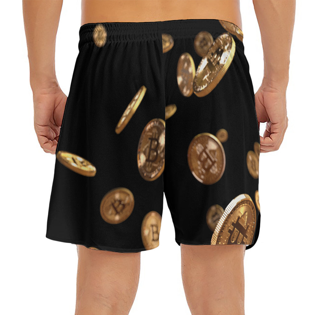 Falling Bitcoin Print Men's Split Running Shorts