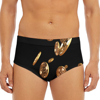 Falling Bitcoin Print Men's Triangle Swim Briefs