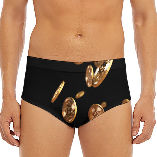 Falling Bitcoin Print Men's Triangle Swim Briefs