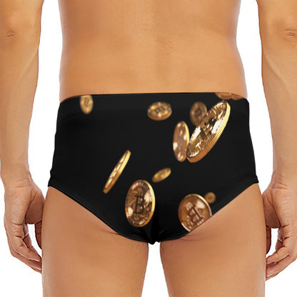 Falling Bitcoin Print Men's Triangle Swim Briefs