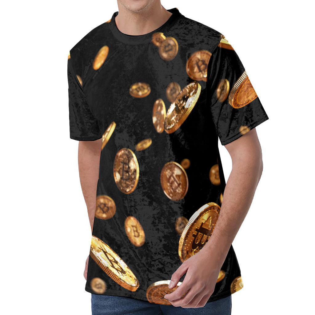 Falling Bitcoin Print Men's Velvet T-Shirt