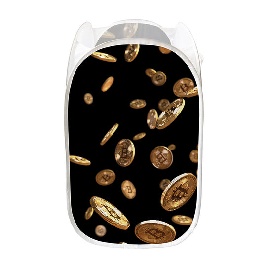 Falling Bitcoin Print Mesh Laundry Hamper