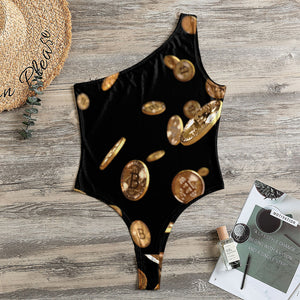 Falling Bitcoin Print One Shoulder Bodysuit