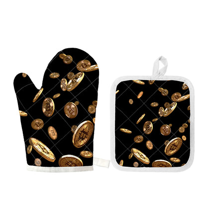 Falling Bitcoin Print Oven Mitt And Pot Holder Set