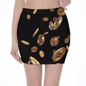 Falling Bitcoin Print Pencil Mini Skirt