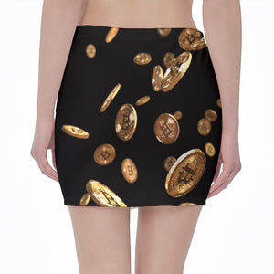 Falling Bitcoin Print Pencil Mini Skirt