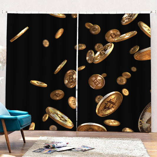 Falling Bitcoin Print Pencil Pleat Curtains