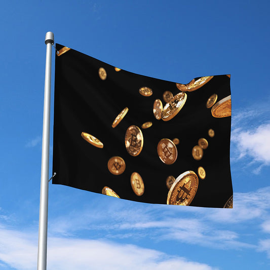 Falling Bitcoin Print Polyester Flag