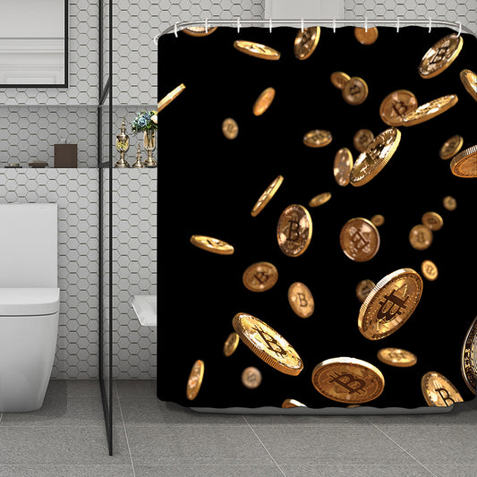 Falling Bitcoin Print Polyester Shower Curtain