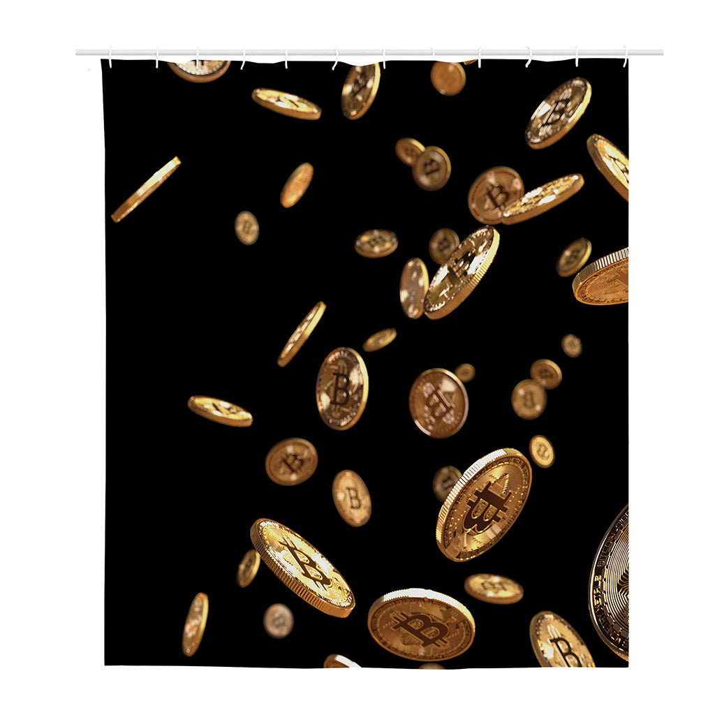 Falling Bitcoin Print Polyester Shower Curtain