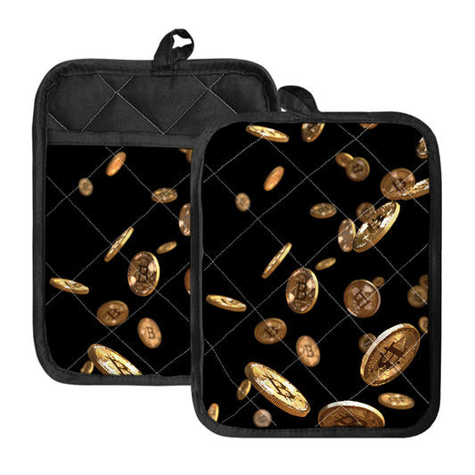 Falling Bitcoin Print Pot Holders With Pocket