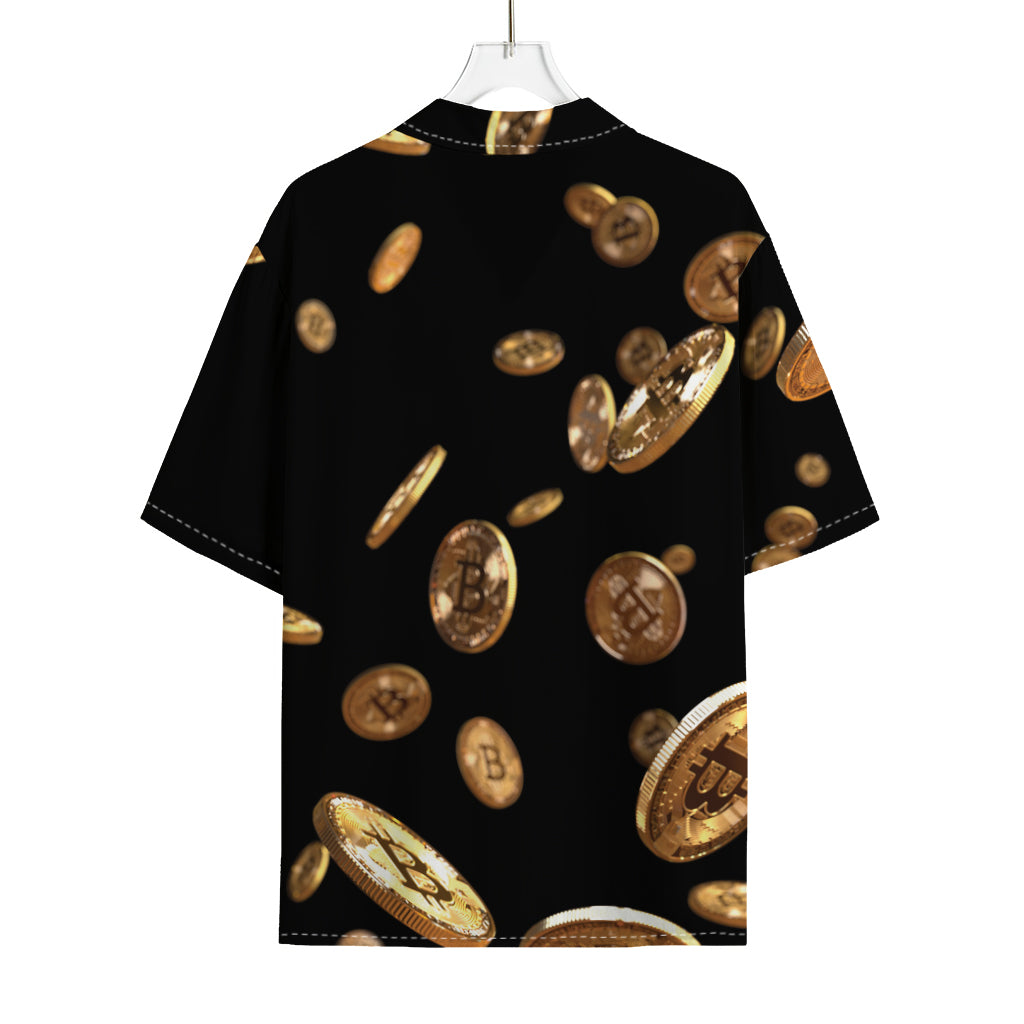 Falling Bitcoin Print Rayon Hawaiian Shirt