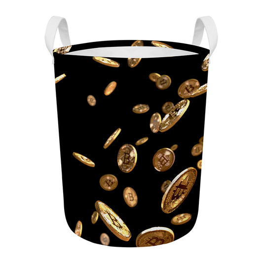 Falling Bitcoin Print Round Laundry Basket