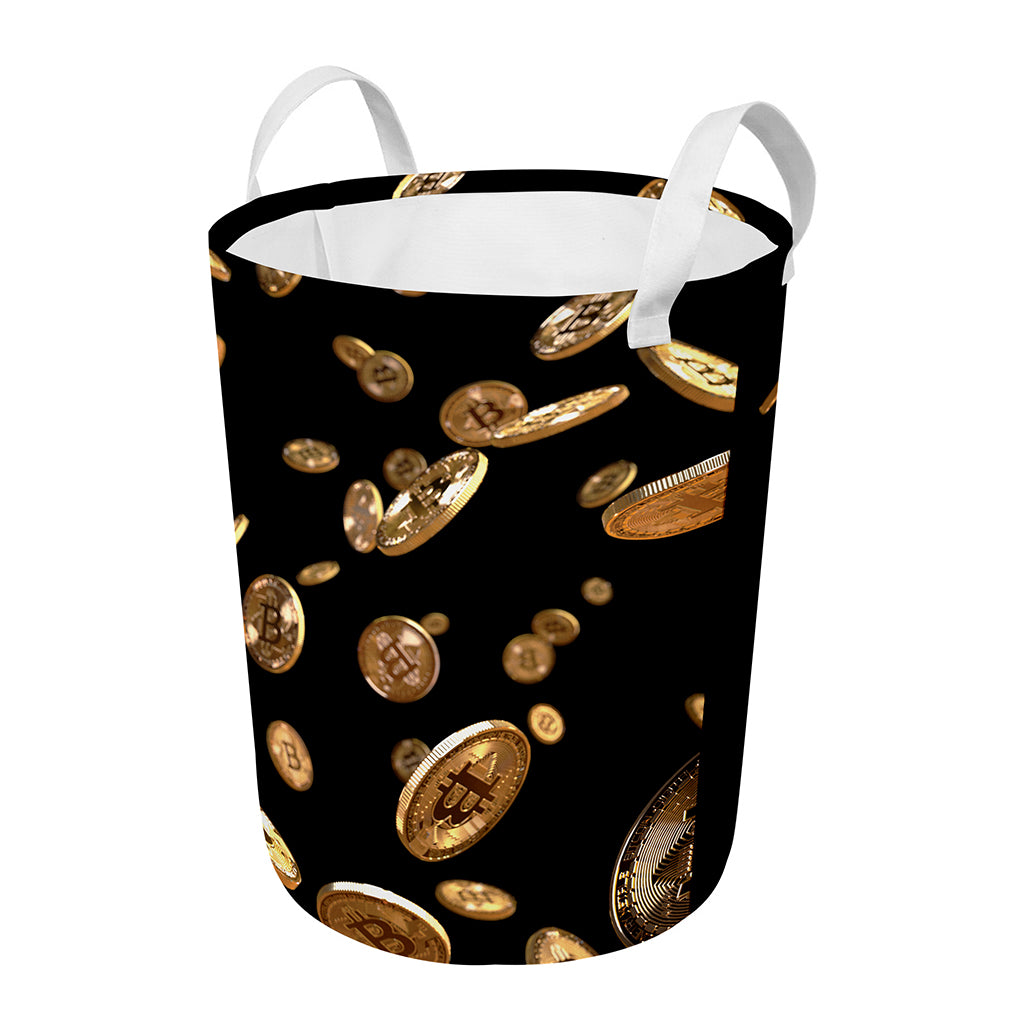 Falling Bitcoin Print Round Laundry Basket
