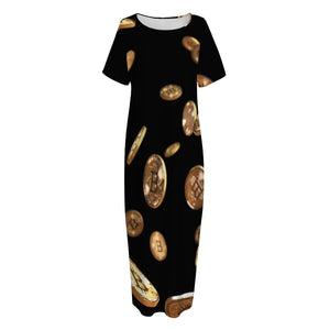 Falling Bitcoin Print Short Sleeve Long Nightdress