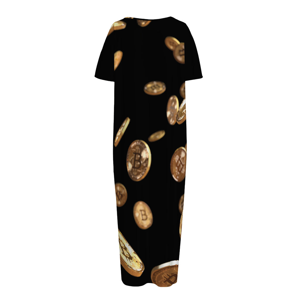 Falling Bitcoin Print Short Sleeve Long Nightdress