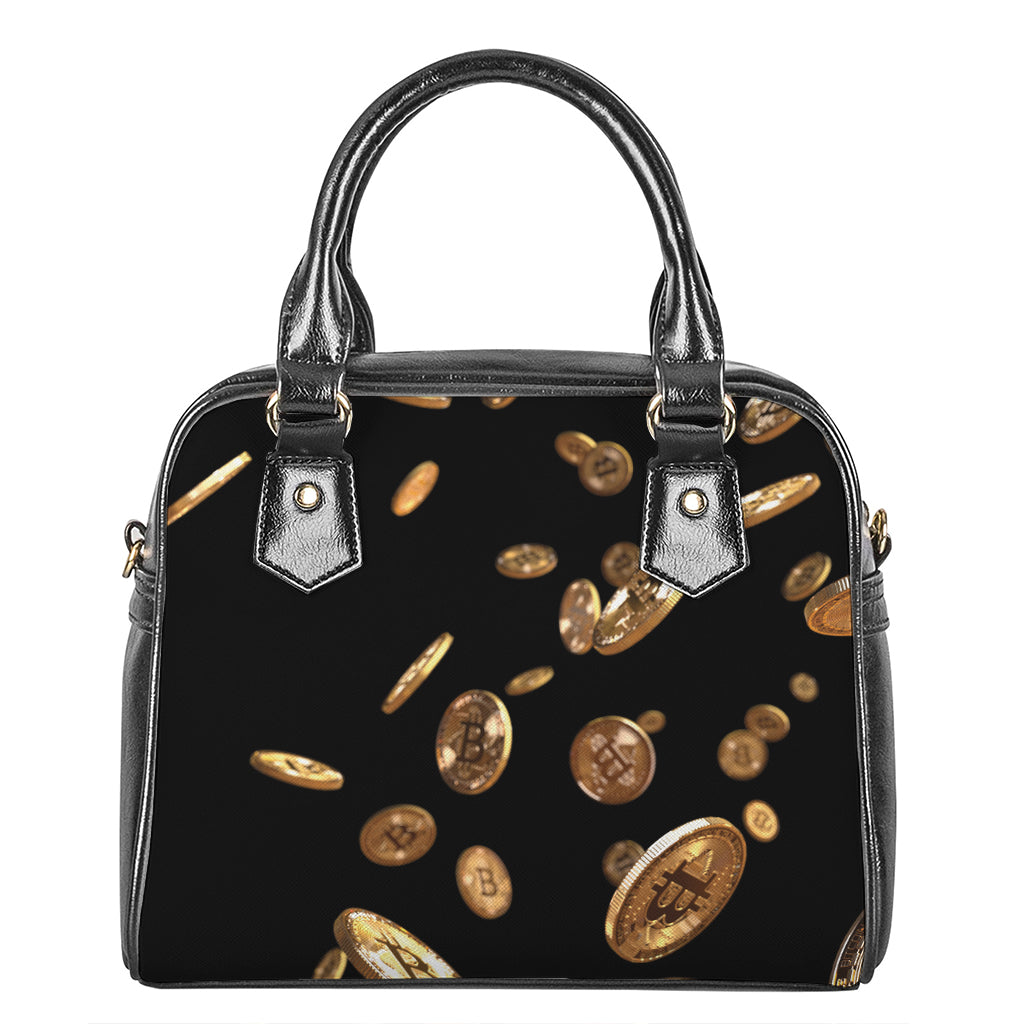 Falling Bitcoin Print Shoulder Handbag