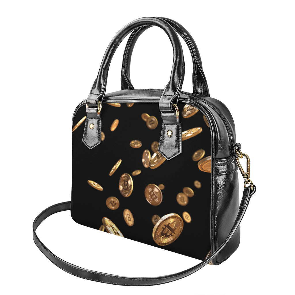 Falling Bitcoin Print Shoulder Handbag
