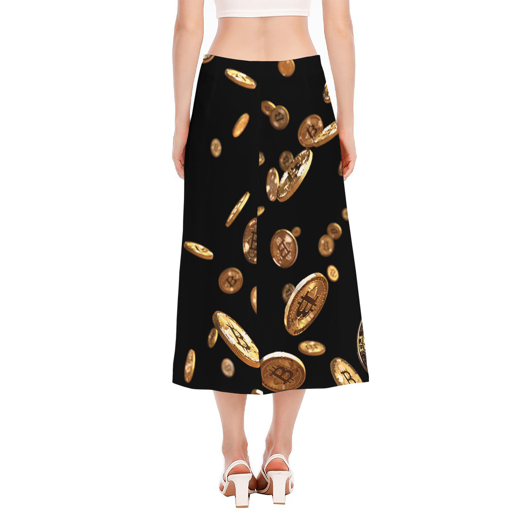 Falling Bitcoin Print Side Slit Midi Skirt