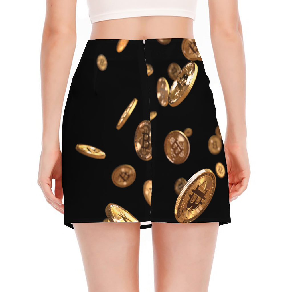 Falling Bitcoin Print Side Slit Mini Skirt