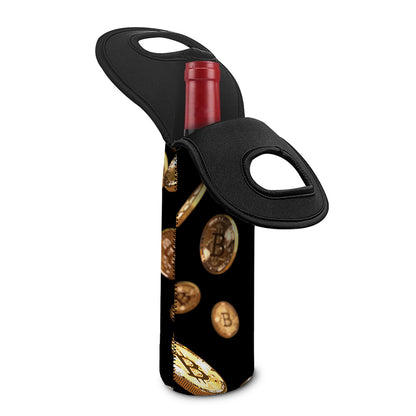 Falling Bitcoin Print Single Neoprene Wine Tote