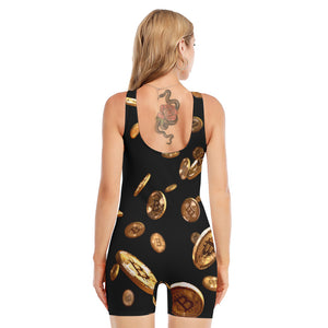 Falling Bitcoin Print Sleeveless One Piece Swimsuit